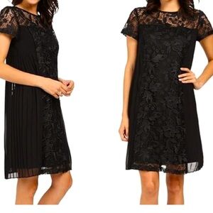 Adrianna Papell Black Lace Dress w/ Pleats Lined New Condition Size 8